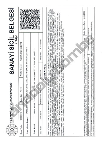  Industrial Registration Certificate
