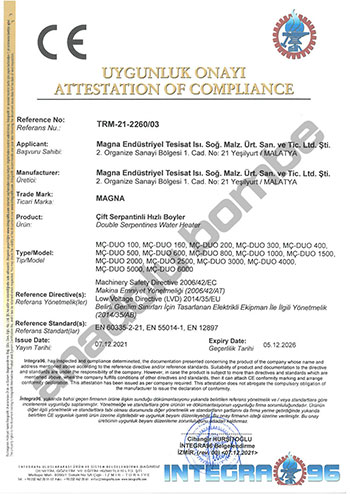  Double Serpentine Boiler Ce Certificate
